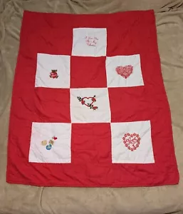 Valentine's Day Handmade Quilt Bear Lace Heart Candy Lap Blanket Throw 53" X 43" - Picture 1 of 16