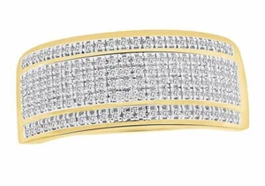 0.40Ct Genuine Diamond Five Row Wedding B& In 10K Yellow Gold Ring For Men - Picture 1 of 14
