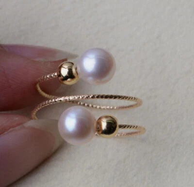 Impresionantes Anillos AAA+ 6-7mm Natural Akoya Blanco Redondo Perla Elasticidad Oro 14k  Foto 1 de 4