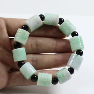 Certified Grade “A” Natural Green Jadeite Jade Hand-carved Beads Bracelet a4229