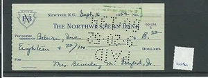 wbc. - CHEQUE - CH1061 - USED -1952/3- THE NORTHWESTERN BANK, NEWTON, NC, USA - Picture 1 of 1