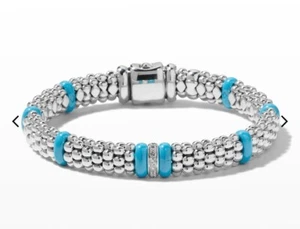 LAGOS caviar 925 silver bracelet turquoise diamonds Size Medium $900 - Picture 1 of 4