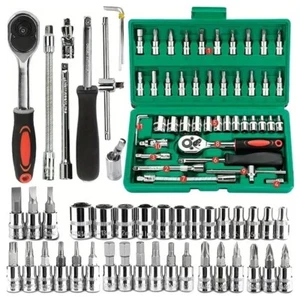 46Pc Drive Socket Set 1/4 Inch Ratchet Wrench Set with Sockets Metric Hex Bit So - Picture 1 of 5