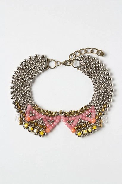 NWT Anthropologie SPARKED AGATE NECKLACE Pam Hiran Collar 2"  Metal Pink Beads - Image 1 of 1