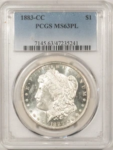 1883-CC $1 MORGAN DOLLAR - PCGS MS-63 PL, FROSTED! SUPER FLASHY, CARSON CITY! - Picture 1 of 3