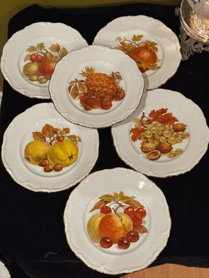 6 Winterling Röslau Bavaria Fruit Gold 7.625" Dessert Plates Set MINT - Image 1 of 4
