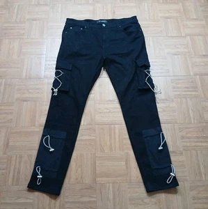 Jeans Serenede taglia 38x30 nero skinny strap denim elasticizzato goth punk rave uomo - Foto 1 di 11