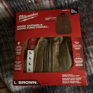 Milwaukee Mens Large Brown Heavy Duty Sherpa Lined Vest With 5 Pockets 801BR-L - Picture 1 of 8