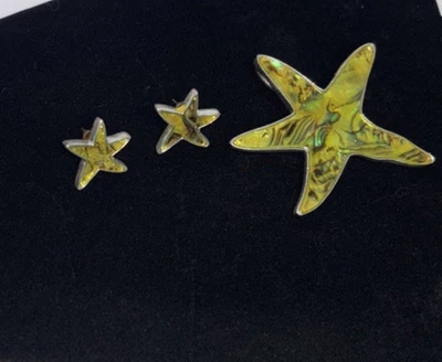 Broche Estrella de Mar / Pendiente Colgante a Juego Amarillo Multicolor Concha Náutica Foto 1 de 4