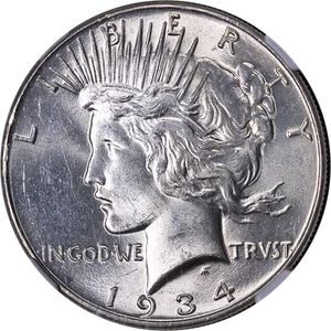1934-P Peace Dollar NGC MS63 Blast White Great Eye Appeal Strong Strike - Picture 1 of 4