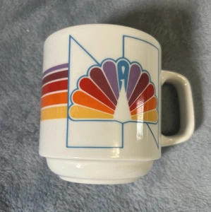 Vintage 1980s NBC Peacock Rainbow Small Coffee Cup Mug Ceramic~3 1/2” - Picture 1 of 7