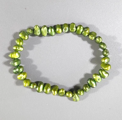 Olive Green Freshwater Pearl Bracelet Stretch | High Luster | Natural Stone Look - Image 1 of 3