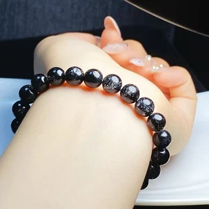 Natürliches schwarzes Haar Rutilquarz Kristall Runde Perlen Armband 8 mm AAAAAA - Bild 1 von 5