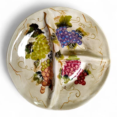Discontinued Tabletops Unlimited Cabernet Smooth Grapes Divided Dish 13.5" - Image 1 of 4