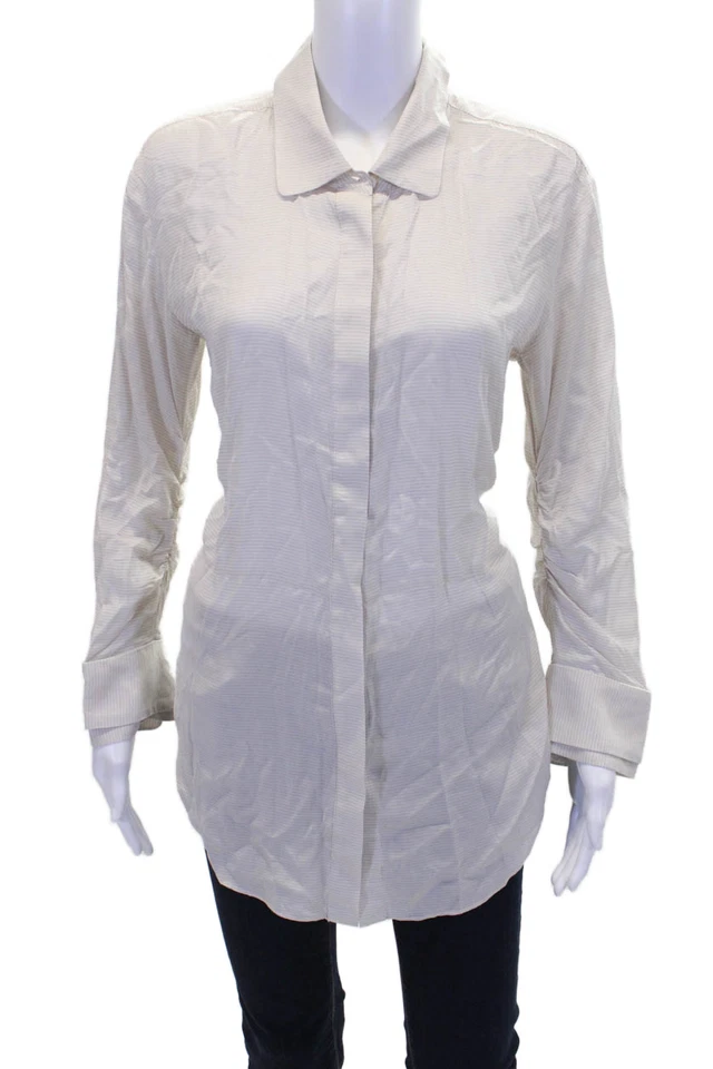 Halston Heritage Womens Striped Long Sleeves Button Down Blouse White Size 2 - Image 1 of 4