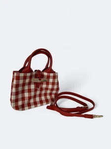 Longchamp Le Roseau Mini Tote Bag Red Gingham Canvas & Leather - Bild 1 von 18