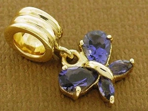 Dije colgante de cuentas para mariposa iolita azul natural/púrpura oro real de 9 quilates Bd102 - Imagen 1 de 3