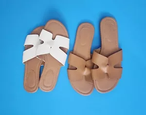 Confezione 2 sandali donna Shoelala nuovi con etichette taglia 8 casual taglio slip on marrone/bianco. - Foto 1 di 7
