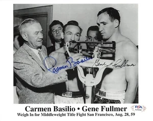 Autógrafo de boxeo firmado Carmen Basilio Gene Fullmer 8 x 10 foto ADN PSA *42 - Imagen 1 de 2