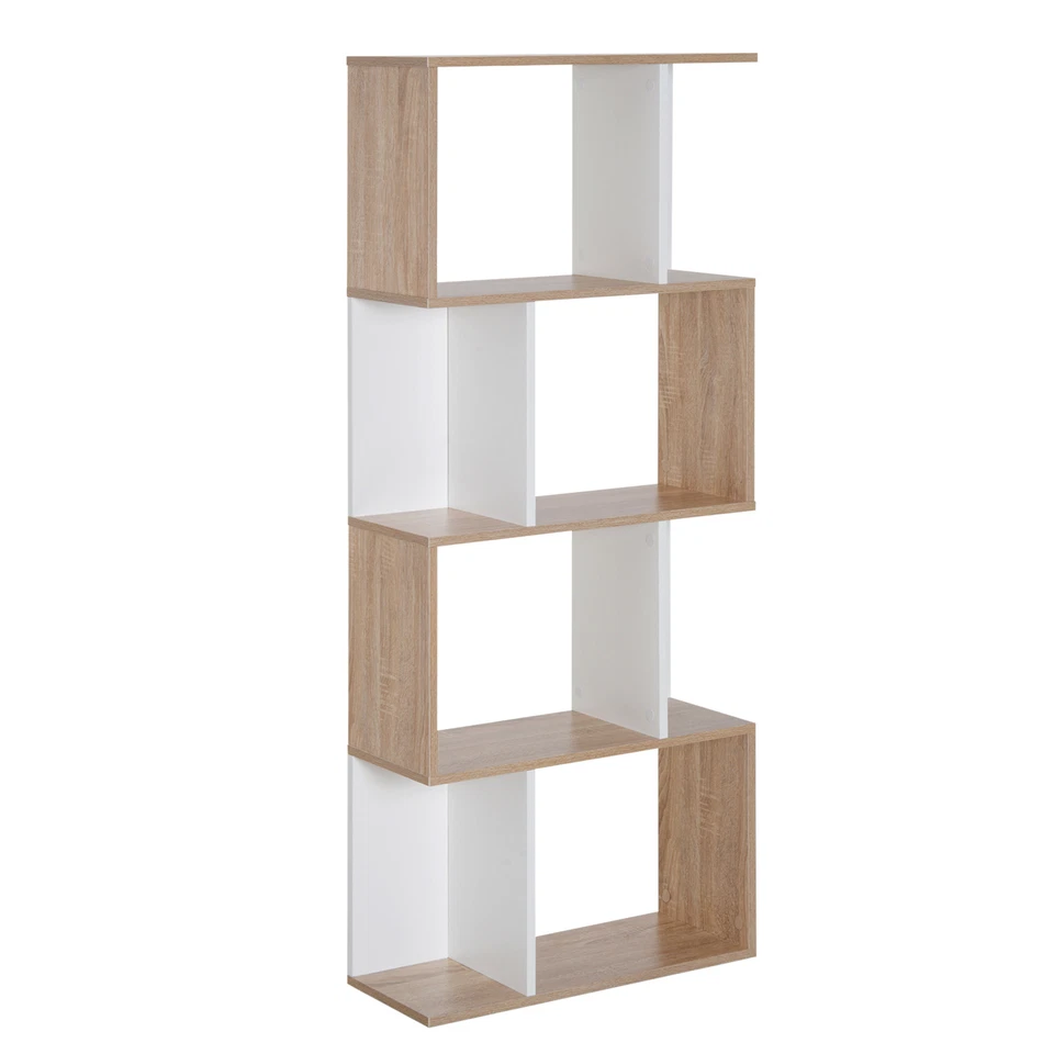 HOMCOM Mobile Libreria Moderno a 4 Ripiani 60x24x148cm Bianco e Legno Naturale - Immagine 1 di 1