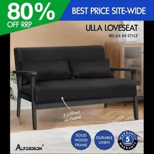 ALFORDSON 2 Seater Sofa Lounge Chair Fabric Armchair Accent Chair Loveseat Black - Picture 1 of 12