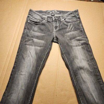 Pantalones de mezclilla negros de pierna recta para mujer talla junior 11/30 X 31 bordados brillantes Foto 1 de 4