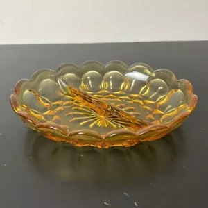 Piatto porta caramelle ovale diviso in vetro ambrato Indiana vintage - Foto 1 di 5