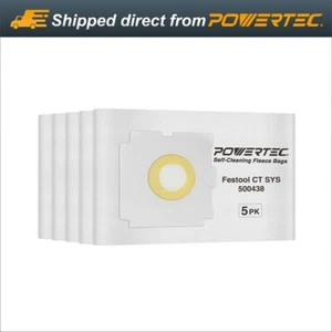 POWERTEC 75059 Fleece Filter Bags for Festool 500438 Fits CT SYS, 5PK - Picture 1 of 7