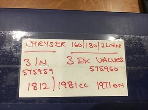 Chrysler 160/180/2 Litre Inlet And Exhaust Valves 1971on - Picture 1 of 4