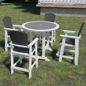 Outdoor Patio High Top Bar Table Set 5-PC w/Stools & 4 Tall Adirondack Chairs - Picture 1 of 10