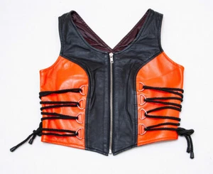 Womens Orange Leather Vest Size 36 - Picture 1 of 8