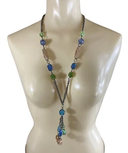 Collar Vintage Cuentas de Vidrio Enjaulado Tono Plata Rosa Verde Azul - Imagen 1 de 8