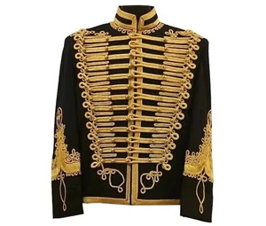 Men's Black Military Uniform Napoleonic Tunic Pelisse Hussar Jacket - Picture 1 of 4