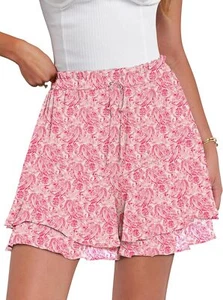 Womens Flowy Skorts Summer Double Layer Casual Shorts Elastic Waist Activewear - Picture 1 of 84