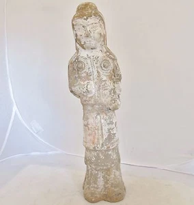 Antike SUI Dynastie ? Chinesische bemalte Kwan Yin Statue aus Ton oder Keramik (14 Zoll) - Bild 1 von 12