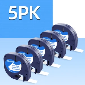 5PK Compatible Dymo LetraTag Refill 91331 12mm White Plastic Label Tape LT-100T - Picture 1 of 11