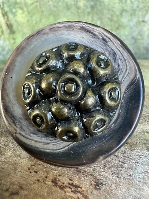 8 x Brown Italian 28mm Brown Polyester Buttons with curly metal effect centre - Image 1 of 4