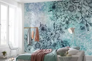 Blue Floral Non-woven PHOTO WALLPAPER wall mural 144x97 inch with adhesive - Picture 1 of 4