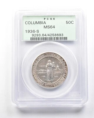 1936-S Columbia Commemorative Half Dollar MS64 PCGS OGH PQ *7593 - Image 1 of 3