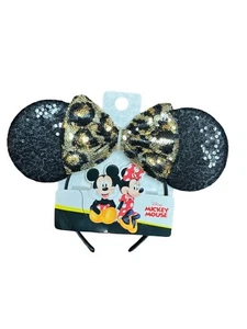 New DISNEY Mickey Minnie Mouse HEADBAND EARS New Costume Cheetah Sequin - Picture 1 of 2