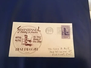 FDC C1939 #857 1st George Newman Cachet Printing Tercentenary 3 Cent Stamp USA - Picture 1 of 2