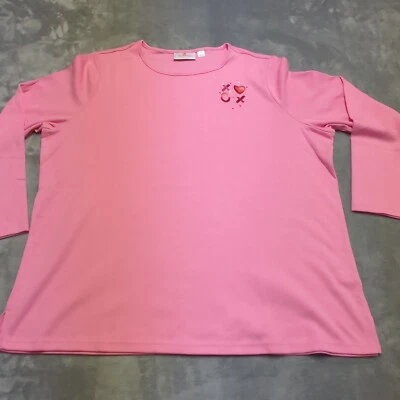 Quacker Factory Pink Top 1X Long Sleeve Embellished Valentines Day Love Hearts - Image 1 of 4