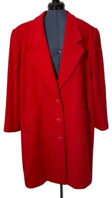 VTG Weathervane Womens Red Wool Midi Trench Coat Pleated Shoulders Luxury 80s 16 Foto 1 de 4