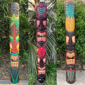 Juego de 3 máscaras tótem tiki de madera de 5 pies tropical bar patio decoración 60"x 6-7" pulgadas - Imagen 1 de 7