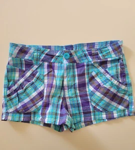 Girls Size 14 16 purple plaid shorts adjustable interior waistband casual beach - Picture 1 of 2