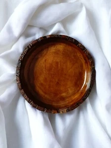 Sheesham Wooden Tray Handmade Natural Elegance Glossy With Rustic Bark Edge - Picture 1 of 5