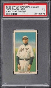 1909-11 T206 Rube Marquard HOF HANDS AT THIGHS, SWEET CAPORAL 350 PSA 5 (PWCC-A)