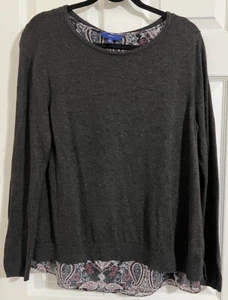 Apt 9 Sweater Size Large Gray Paisley Layered Womens L Split Back Knit Top - Picture 1 of 11