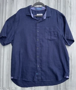 Tommy Bahama Shirt Men’s XL Blue 100% Linen Jacquard Short Sleeve Button Up - Picture 1 of 9