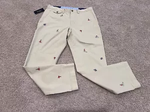 Polo Ralph Lauren flat front khaki brown tan chino flag pants sailboat 33 30 USA - Picture 1 of 5